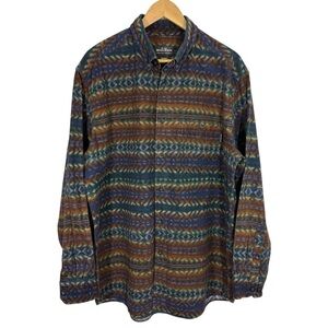 Woolrich Aztec Print Button Down Shirt Mens XL Neutrals 100% Cotton Long Sleeve